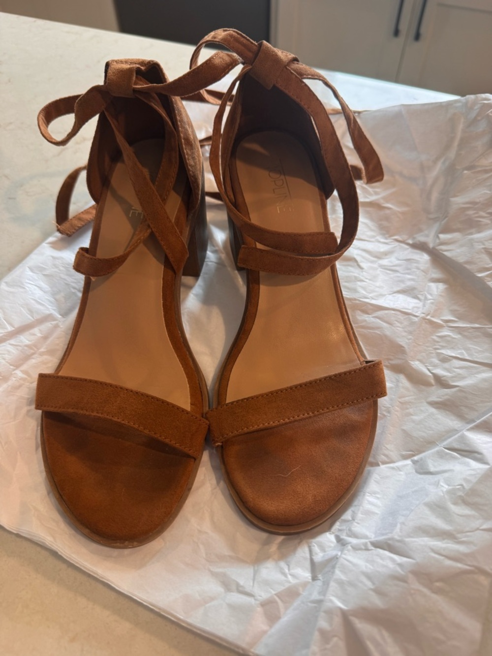 Women’s Suede Strappy Ankle Tie Sandals - Caramel